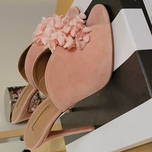 AQUAZZURALily Of The Valley 105 Floral-embellished Mules In Pink - Brand New